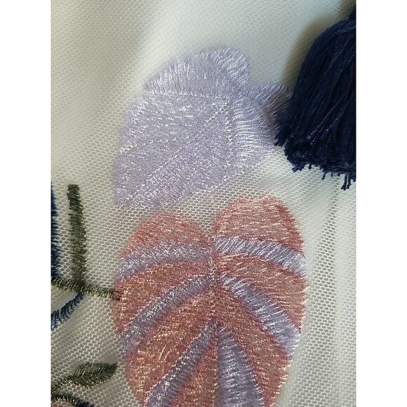 Blue Rain M Boho Sleeveless Top Embroidered Floral Fern Lined Tassels Wms Medium - Picture 10 of 14